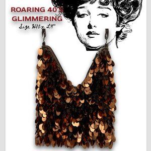 Bronze Sequin Beaded 40's Shimmery Purse Shoulder Zipper 10x9"